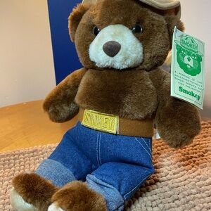 Smokey Bear Plush Toy with Denim Overalls